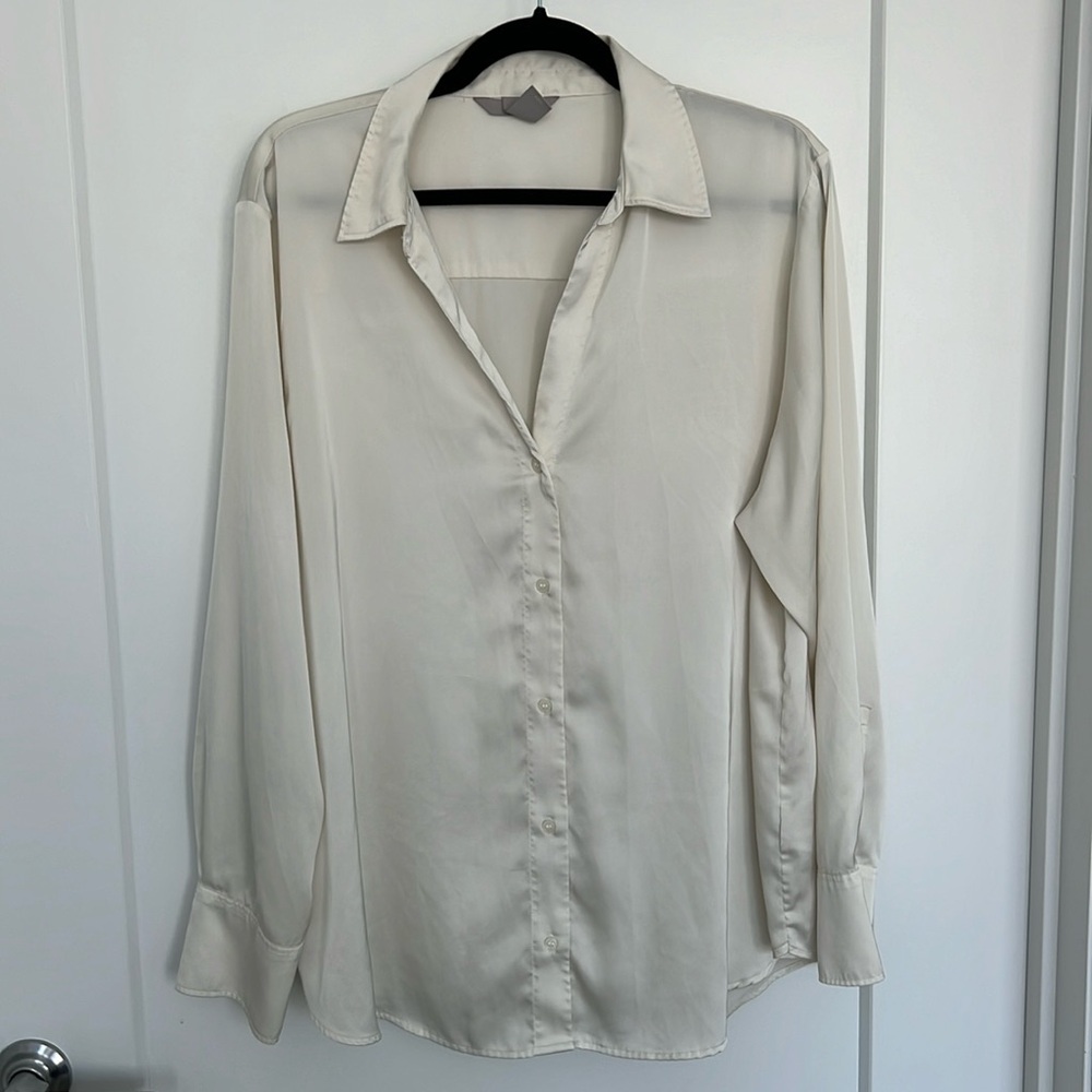Cream Satin Button Down